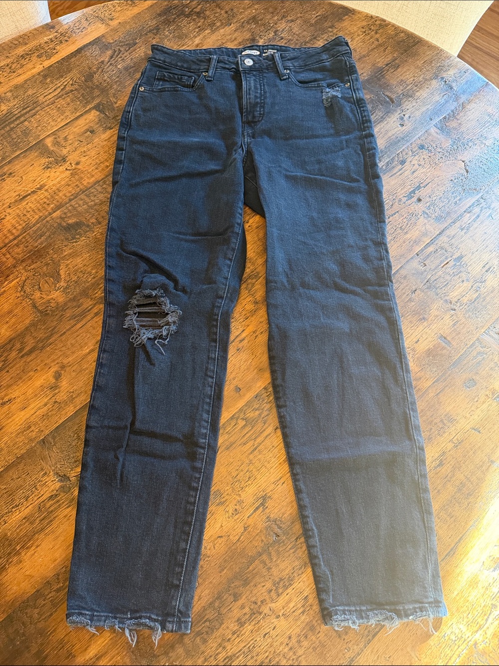 Old Navy Black Slim Straight Distressed Jeans